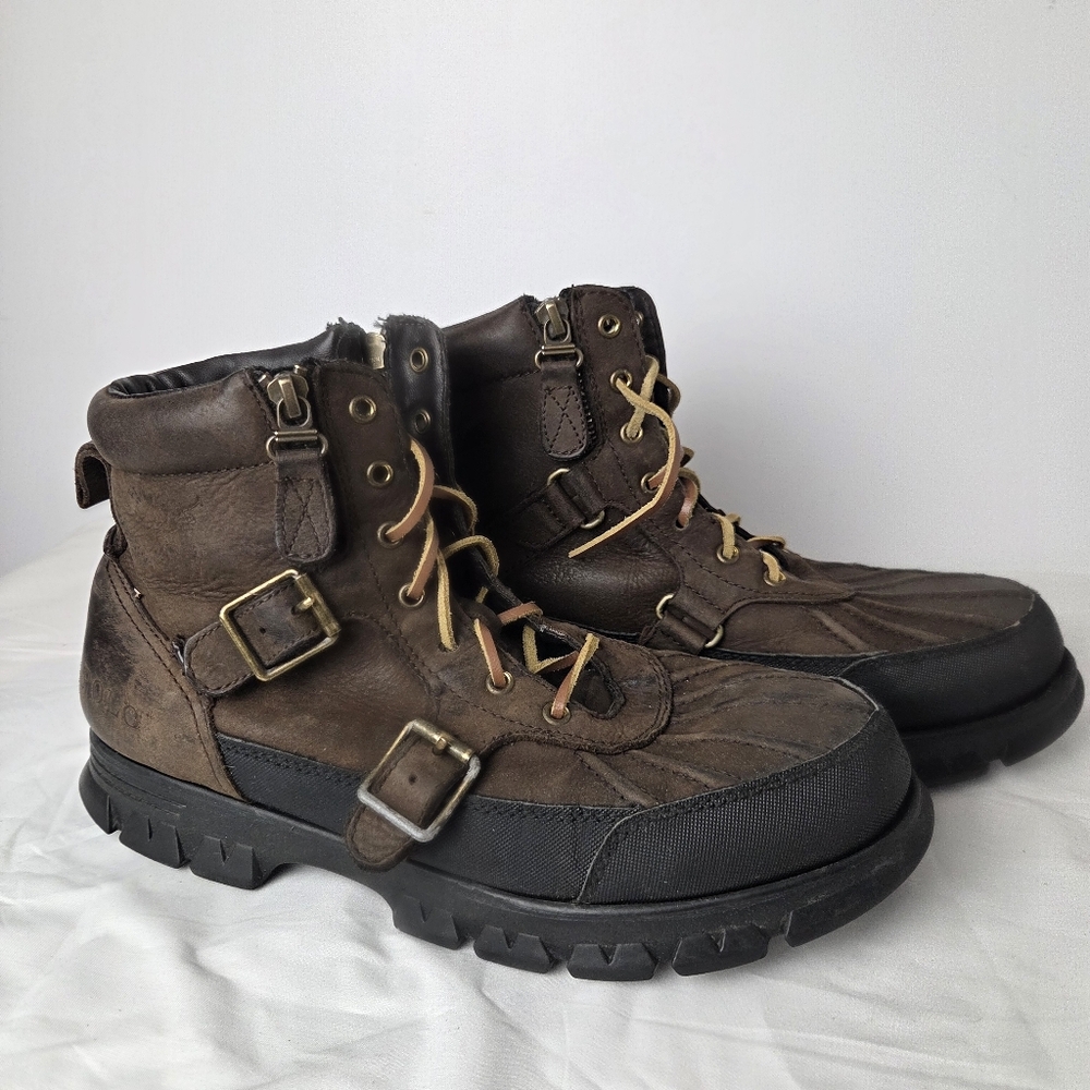 Polo Ralph Lauren Leather Duck Boots | Buckles Rugged Sole Size 10 / 10.5 Vtg